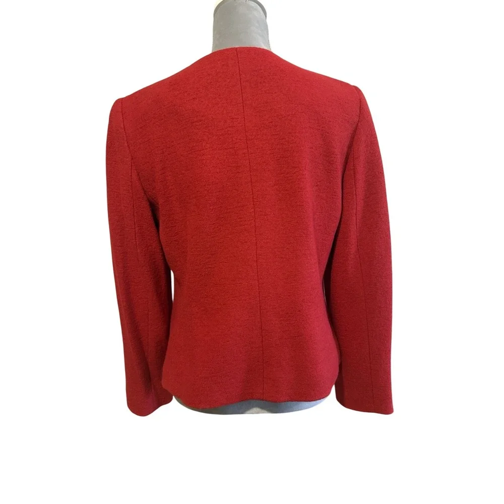 Talbots Size 8 Red Boiled‎ Wool Full Zip Cropped Blazer Jacket Sweater Christmas